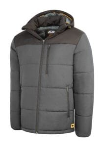 JCB Workwear Padded Jacket with Hood Grey/Black – Insulated Ripstop Jacket
