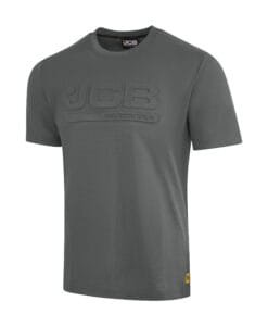 JCB Workwear 3D Embossed T-Shirt Grey – 210gsm Poly-Cotton Crew Neck
