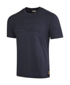 JCB Workwear 3D Embossed T-Shirt Navy – 210gsm Poly-Cotton Crew Neck